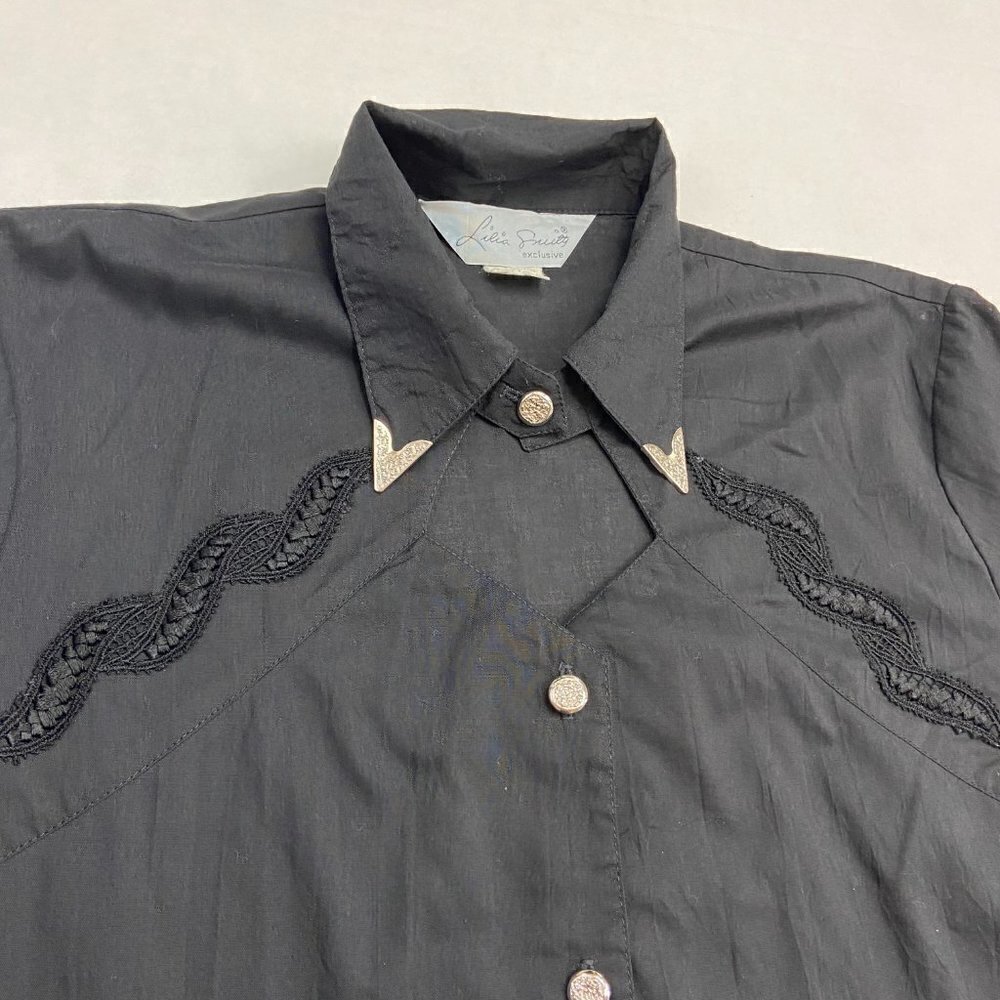 Lilia Smith Exclusive Black Western Long Sleeve Shirt Blouse, M - Picture 2 of 8